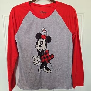 Disney Ladies Minnie Mouse Red and Gray Raglan Long Sleeve Tee. Size Small. NWOT